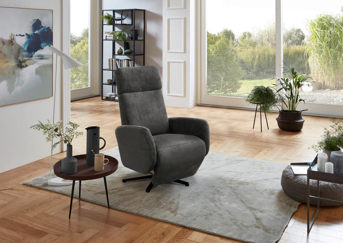 DREHSTUHL  in Mikrofaser Anthrazit  - Anthrazit/Schwarz, Konventionell, Textil/Metall (71/110/82cm) - Sit & More