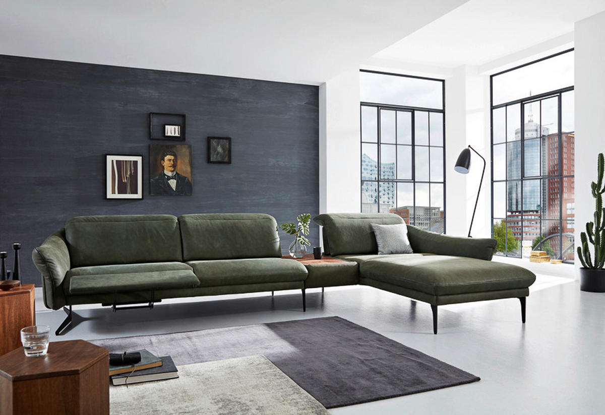 ECKSOFA Dunkelrot Echtleder  - Anthrazit/Dunkelrot, Design, Leder/Metall (299/203cm) - Himolla