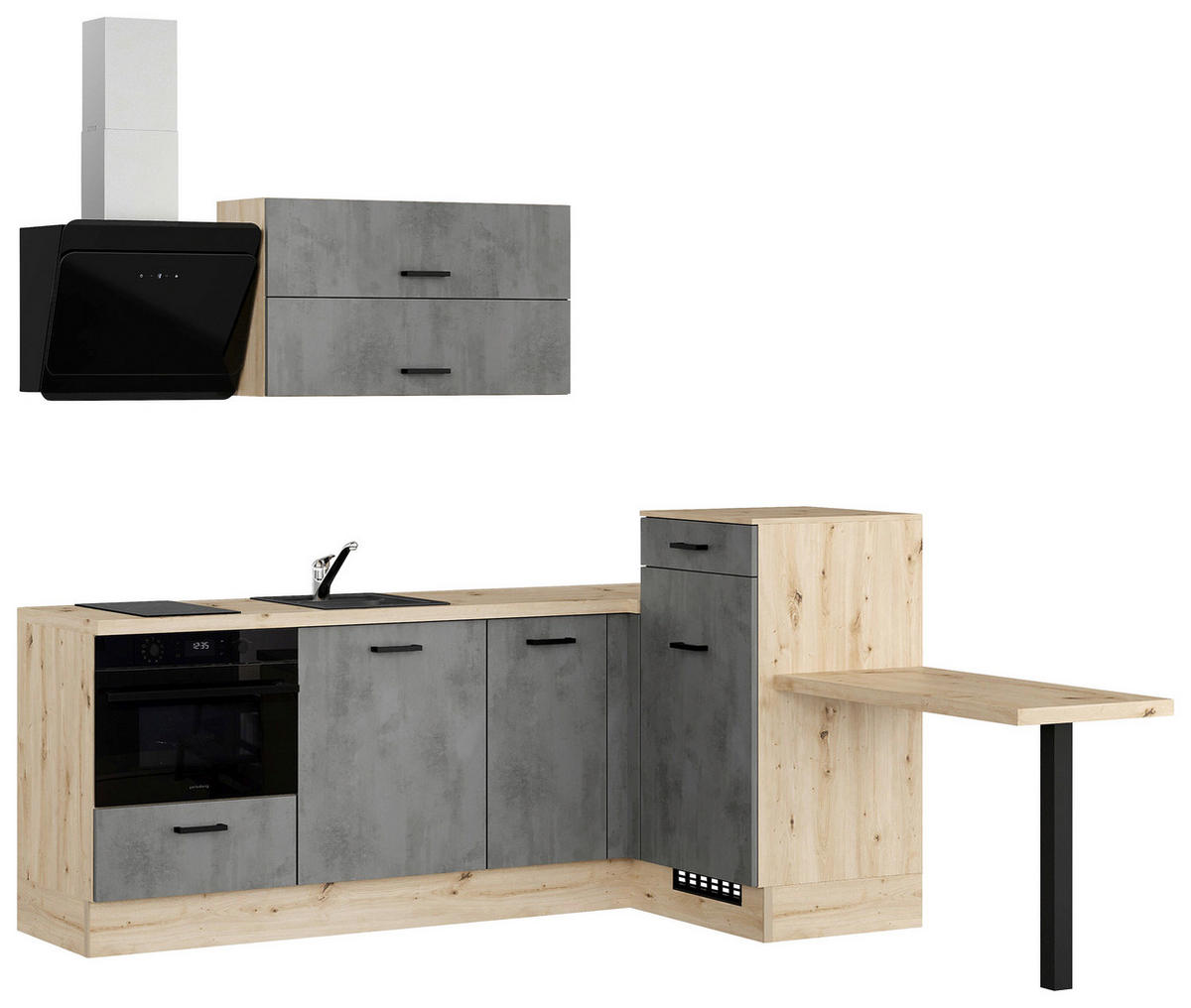 ECKKÜCHE 225/241 cm  Grau  - Eichefarben/Schwarz, Design, Holzwerkstoff/Metall (225/241cm) - Impuls