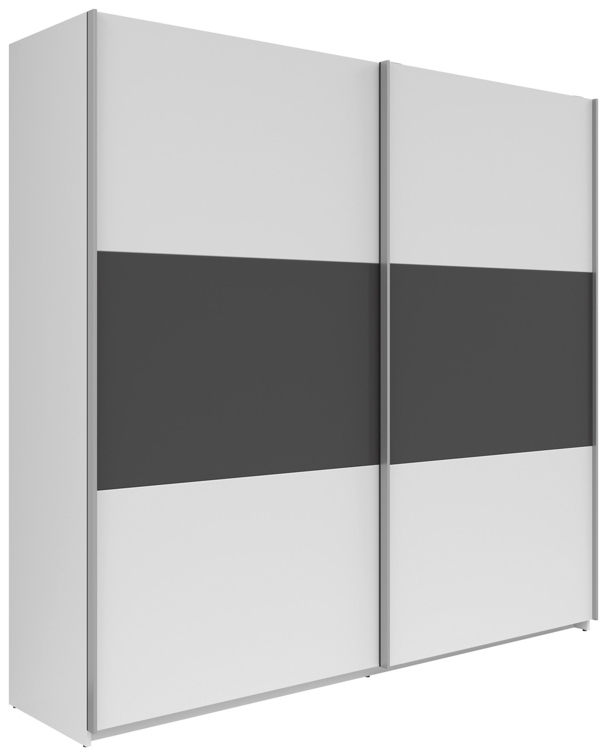 SCHWEBETÜRENSCHRANK 218/210/59 cm 2-türig Graphitfarben, Weiß  - Silberfarben/Graphitfarben, KONVENTIONELL, Holzwerkstoff/Metall (218/210/59cm) - MID.YOU