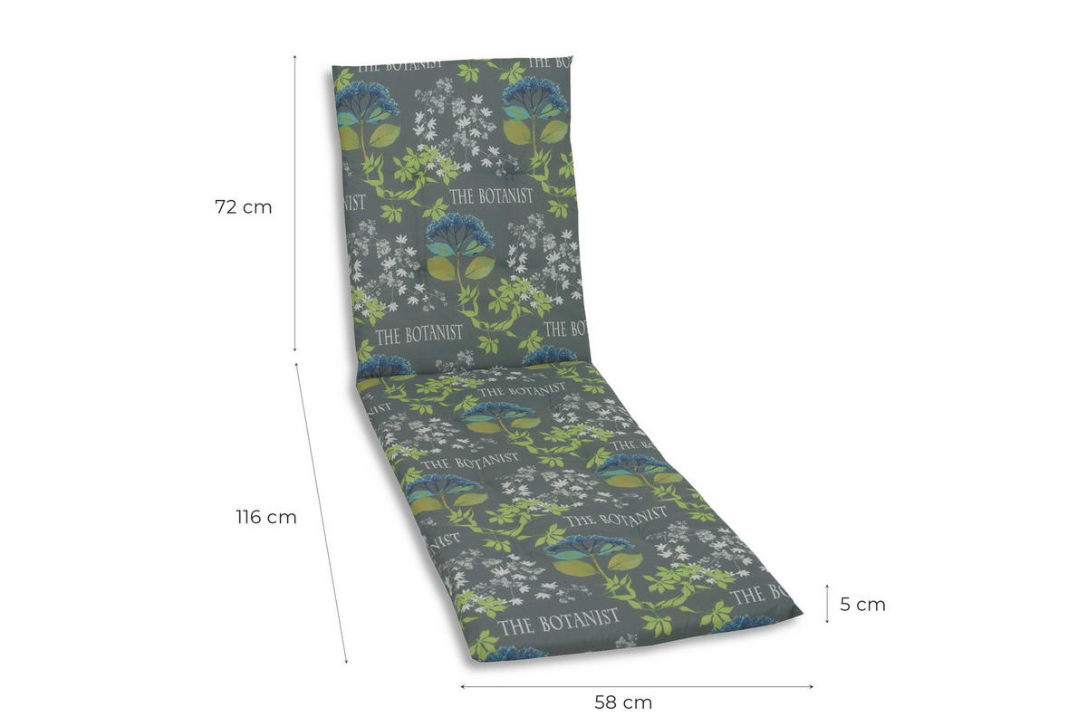 LIEGENAUFLAGE in Blau, Grau, Grün Floral  - Blau/Grau, Design, Textil (58/5/188cm)