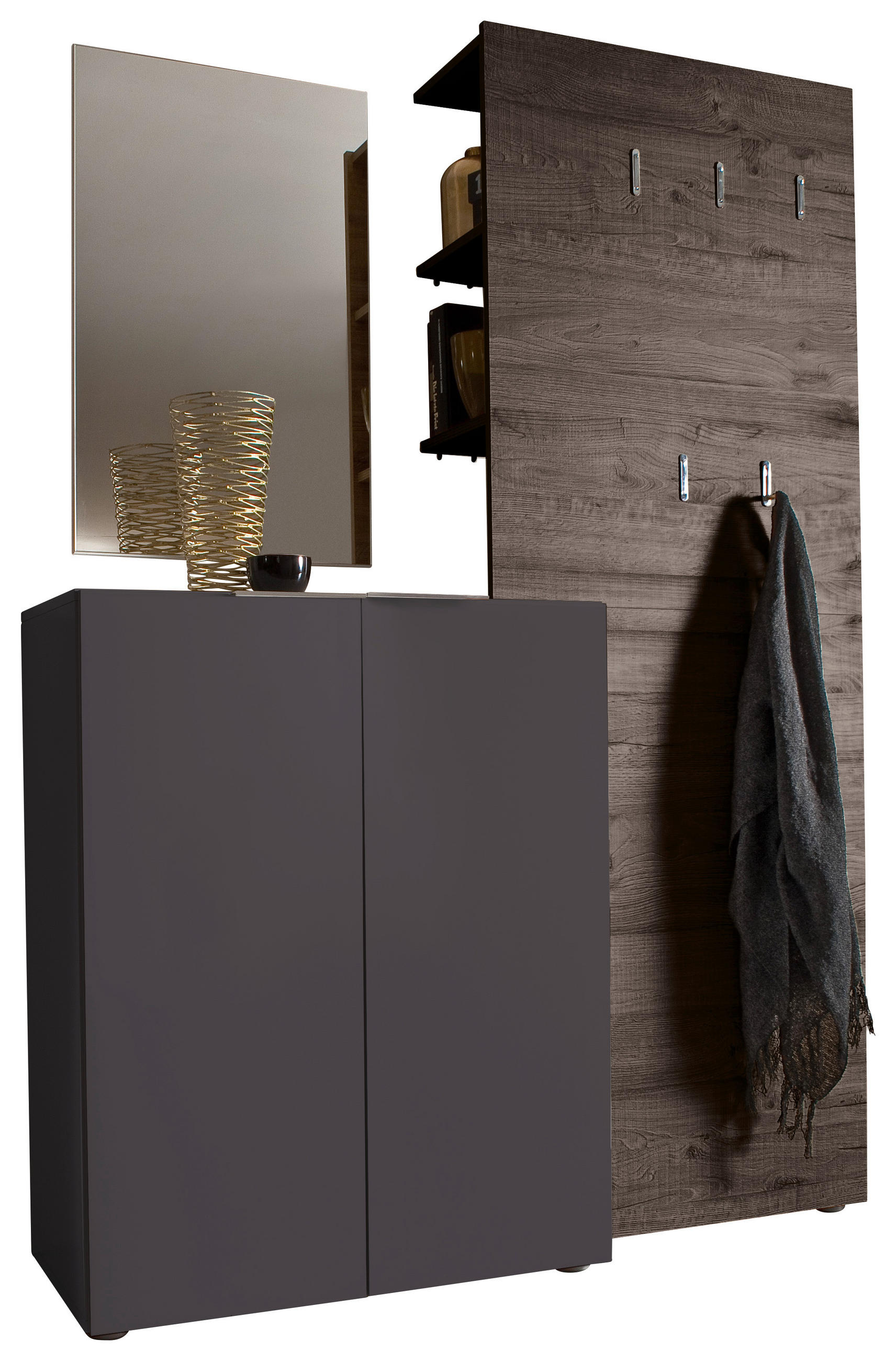 GARDEROBE 3-teilig  in 135/190/39 cm  - Wengefarben/Anthrazit, Design, Glas/Holzwerkstoff (135/190/39cm) - Carryhome