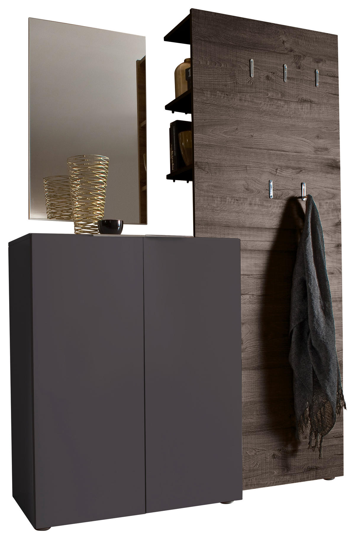 GARDEROBE 3-teilig  in 135/190/39 cm  - Wengefarben/Anthrazit, Design, Glas/Holzwerkstoff (135/190/39cm) - Carryhome