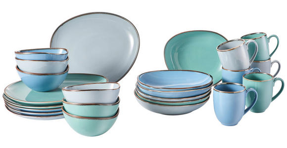 KOMBISERVICE Blau, Grün, Blaugrau AQUA SABBIA 24-teilig 6 Personen  - Blau/Blaugrau, Trend, Keramik - Novel
