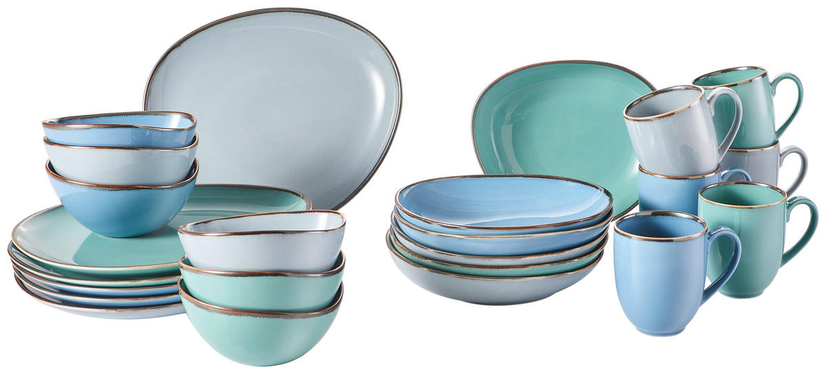 KOMBISERVICE Blau, Grün, Blaugrau 24-teilig AQUA SABBIA  - Blau/Blaugrau, Trend, Keramik - Novel