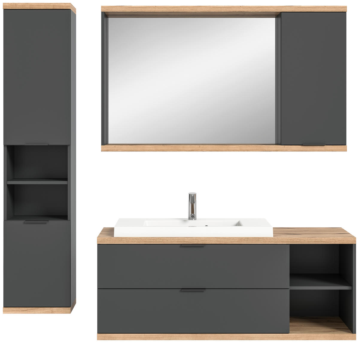 BADEZIMMER 4-teilig  in 186 cm  - Anthrazit/Schwarz, Basics, Glas/Holzwerkstoff (186cm) - MID.YOU