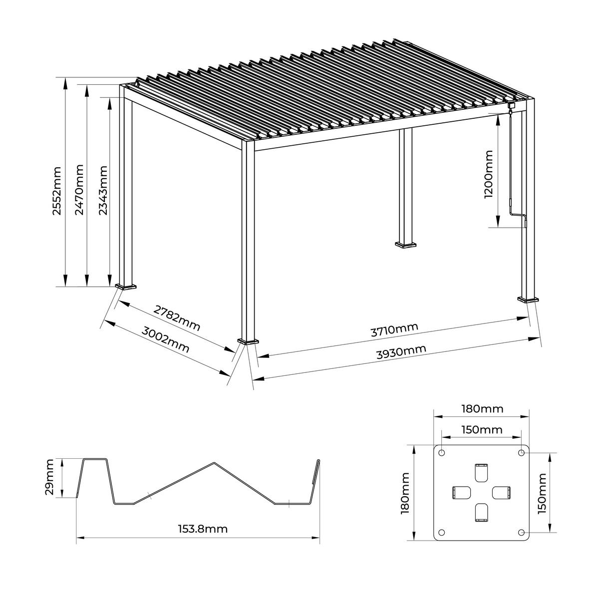 PERGOLA velikost: 393/247/300 cm - antracitová, Basics, kov (393/247/300cm) - Gardenson