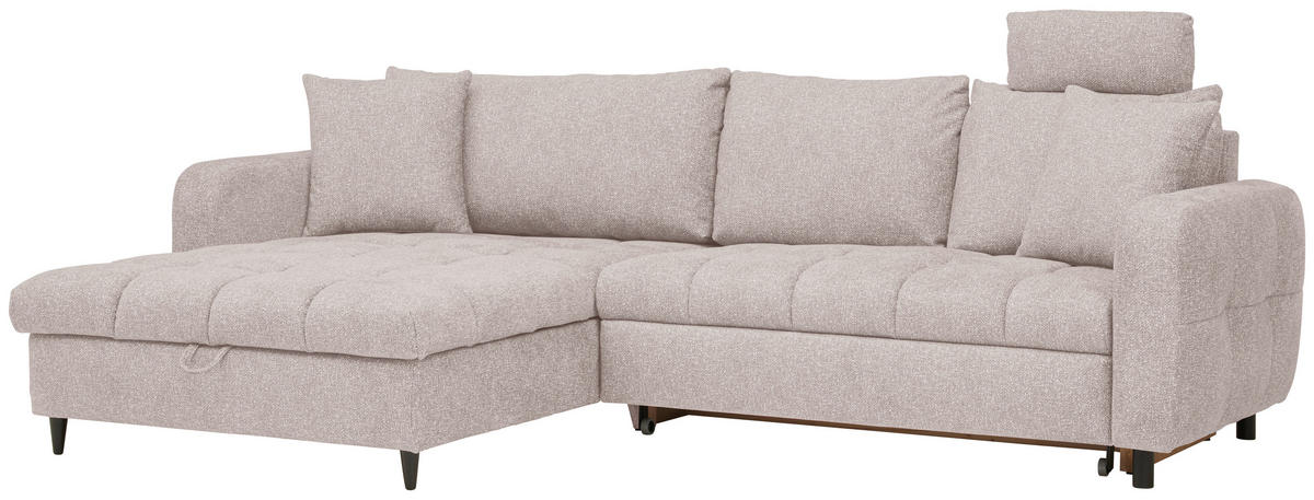 ECKSOFA inkl. Funktionen Greige Velours  - Greige/Schwarz, MODERN, Holz/Textil (282/184cm) - Lomoco