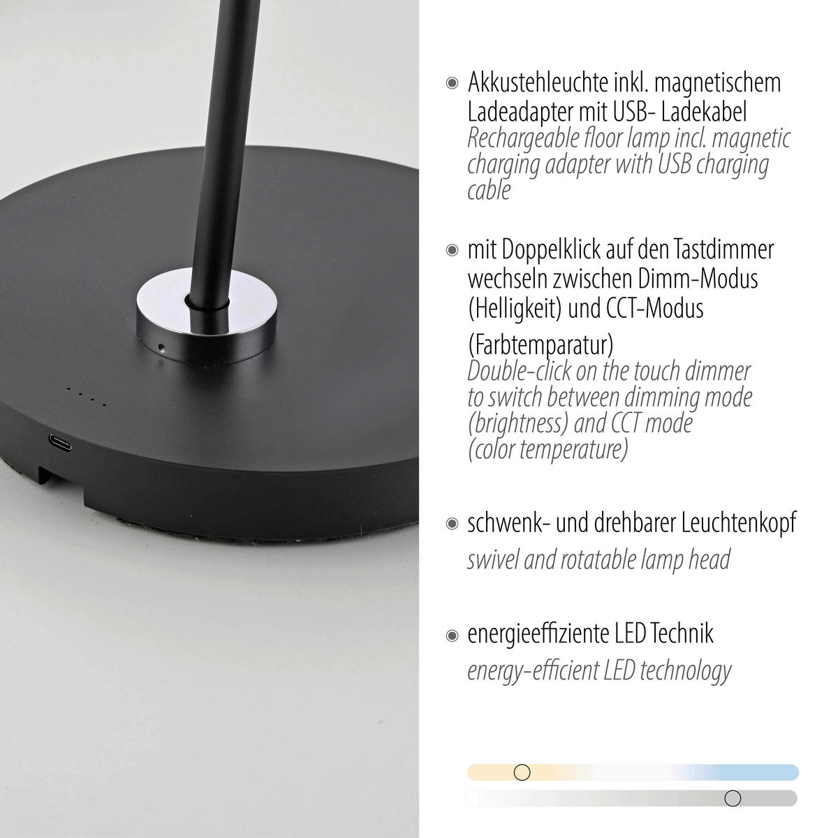 AKKU-STEHLEUCHTE Bente 42/42/160 cm  - Schwarz, Design, Kunststoff/Metall (42/42/160cm)