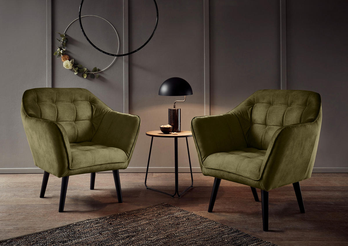 COCKTAILSESSEL in Mikrovelours Olivgrün  - Schwarz/Olivgrün, Modern, Holz/Holzwerkstoff (84/87/70cm) - MID.YOU