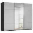 SCHWEBETÜRENSCHRANK 301/223/68 cm 3-türig Grau, Schwarz  - Chromfarben/Schwarz, KONVENTIONELL, Glas/Holzwerkstoff (301/223/68cm) - Novel