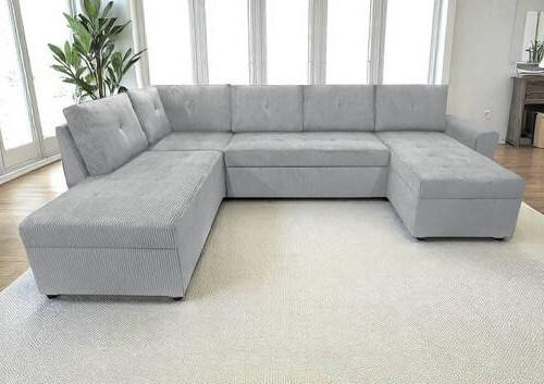 WOHNLANDSCHAFT Hellgrau Cord  - Hellgrau/Schwarz, Design, Kunststoff/Textil (212/297/155cm) - MID.YOU