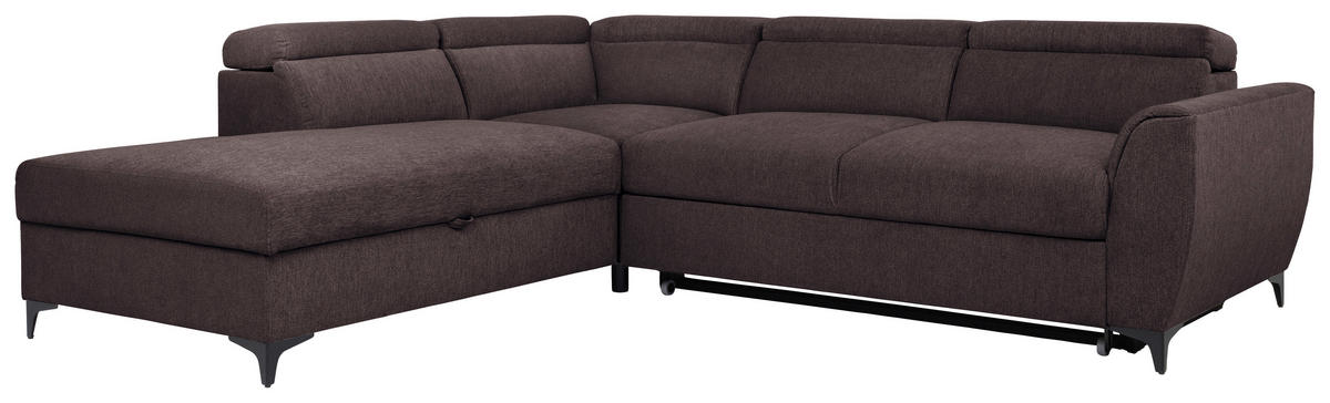 ECKSOFA in Velours Dunkelbraun  - Dunkelbraun/Schwarz, Konventionell, Textil/Metall (217/255cm) - MID.YOU