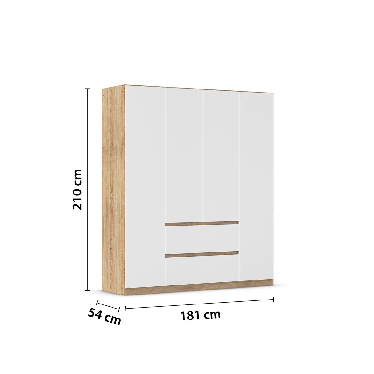 DREHTÜRENSCHRANK in Weiss, Eichefarben  - Weiss/Eichefarben, Basics, Holzwerkstoff (181/210/54cm) - Rauch Möbel