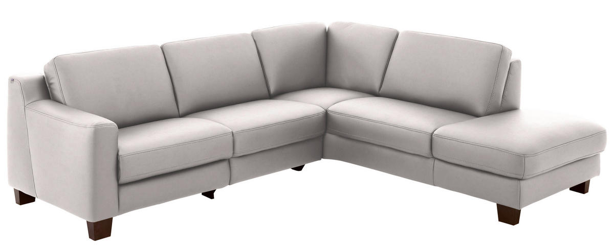 ECKSOFA in Echtleder Grau  - Eichefarben/Grau, Design, Leder/Holz (259/235cm) - Valdera