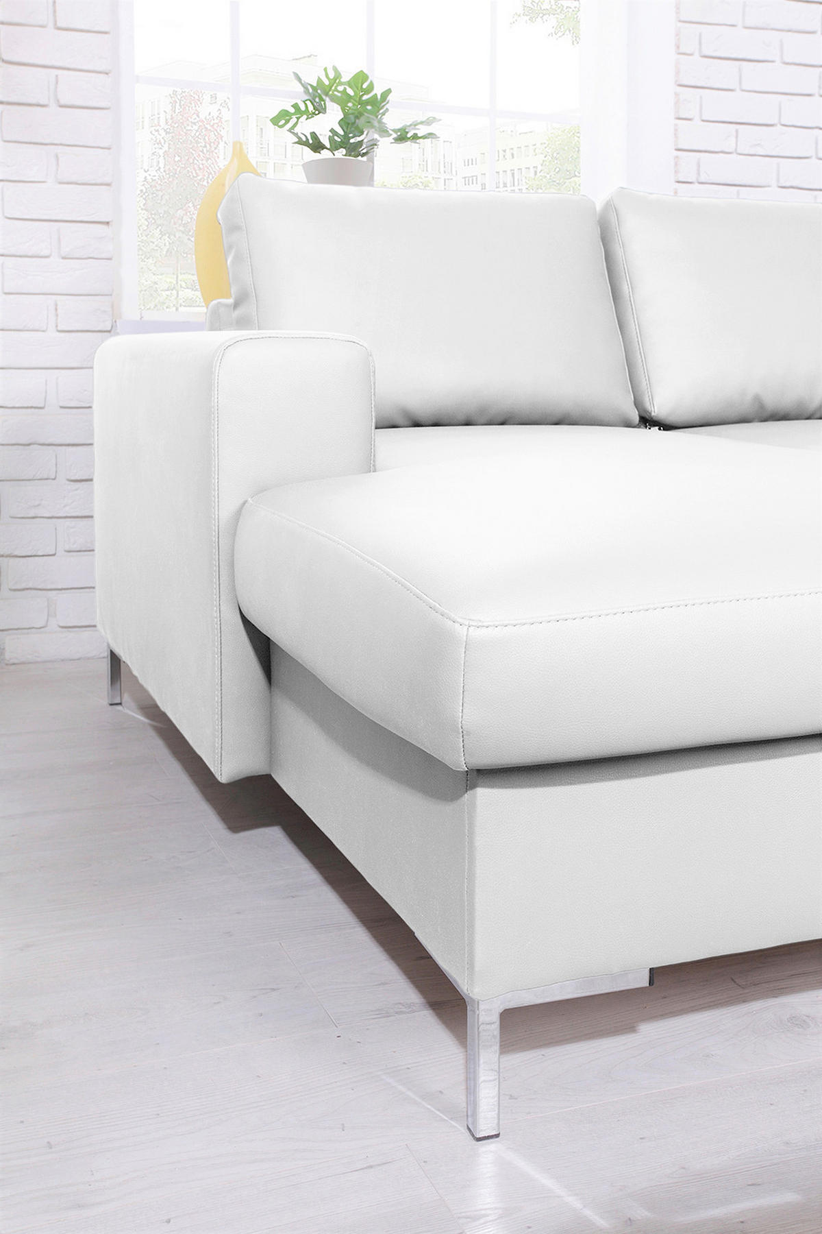 WOHNLANDSCHAFT in Lederlook Weiss  - Weiss/Silberfarben, Design, Leder/Metall (148/303/197cm) - MID.YOU