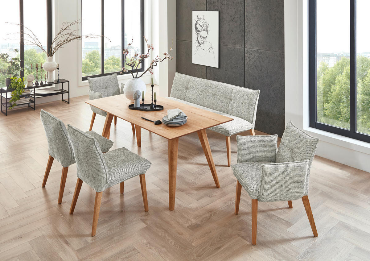 SITZBANK 159/86/65 cm Chenille Eichefarben, Hellgrau Eiche massiv Holz  - Eichefarben/Eschefarben, KONVENTIONELL, Holz/Textil (159/86/65cm) - Valdera