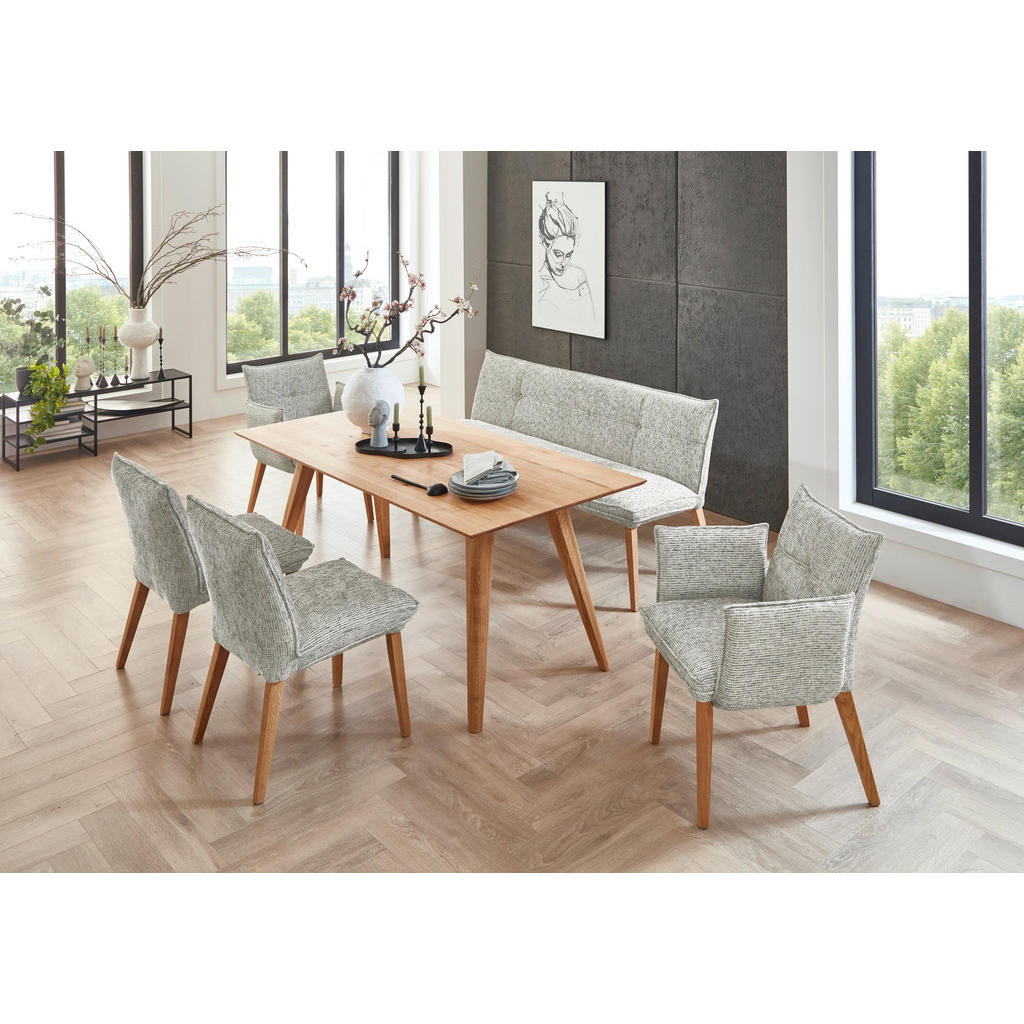 Thumbnail - Valdera Sitzbank Riverside, Eiche, Hellgrau, Holz, Textil, Eiche, massiv, 3-4-Sitzer, 199x86x65 cm, FSC 100%, Stoffauswa...