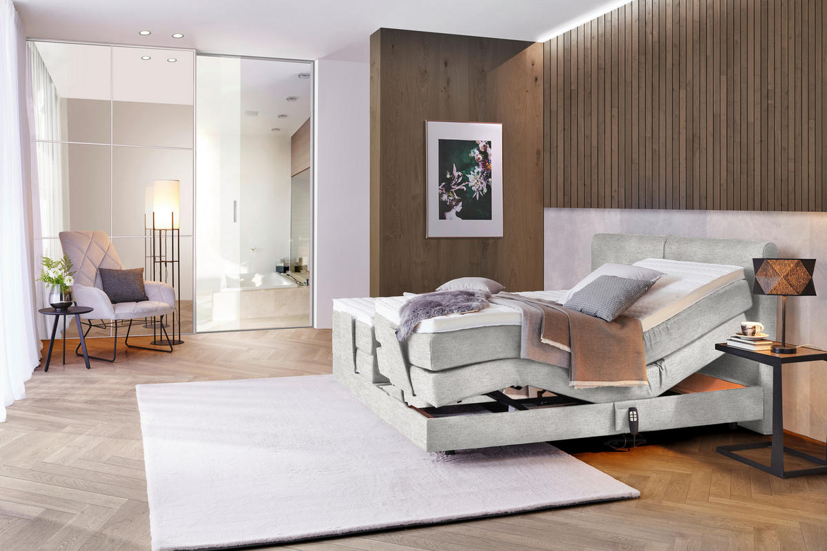 BOXSPRINGBETT 160/200 cm  in Hellgrau  - Hellgrau/Schwarz, Design, Kunststoff/Textil (160/200cm) - Hom`in