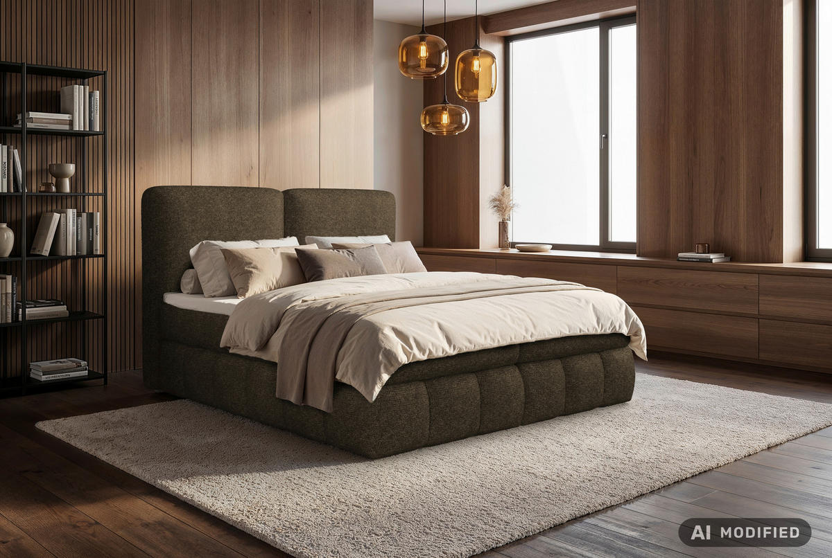 BOXBETT 160/200 cm,  in Dunkelbraun, Bettkasten, Topper, Matratzen, H3 = fest  - Dunkelbraun/Schwarz, KONVENTIONELL, Kunststoff/Textil (160/200cm) - Carryhome