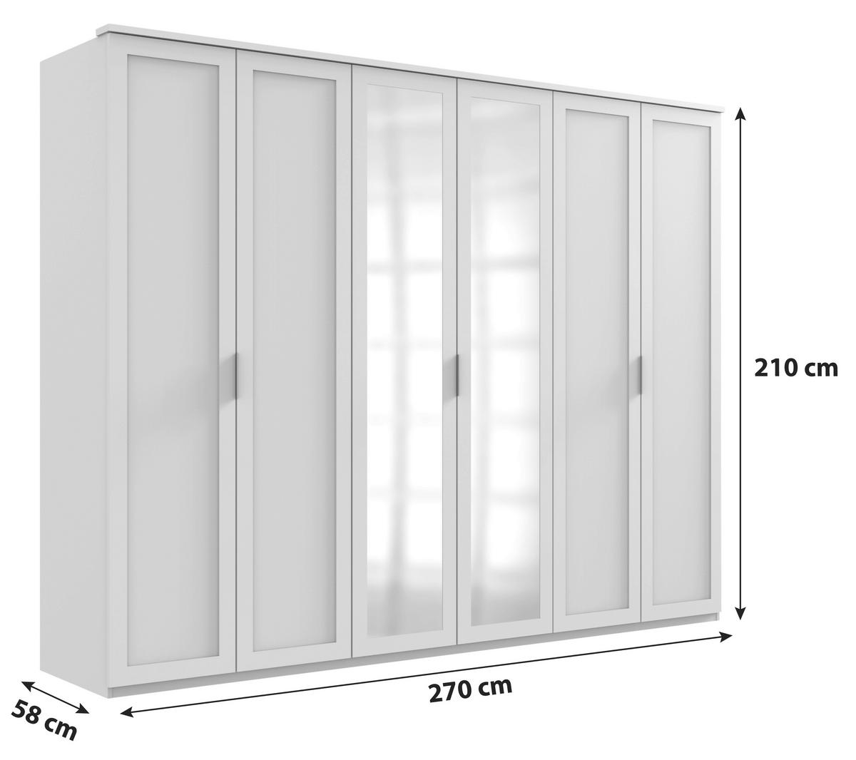 ŠATNÍ SKŘÍŇ SE ZRCADLEM, bílá, 270/210/58 cm - bílá/barvy stříbra, Konvenční, kompozitní dřevo/sklo (270/210/58cm) - MID.YOU