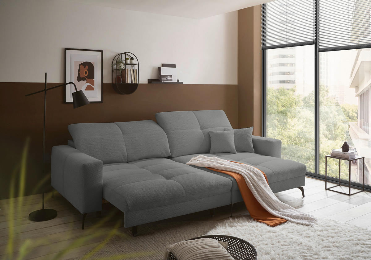 ECKSOFA Dunkelgrau Webstoff  - Dunkelgrau/Schwarz, KONVENTIONELL, Textil/Metall (285/180cm) - SetOne by Musterring