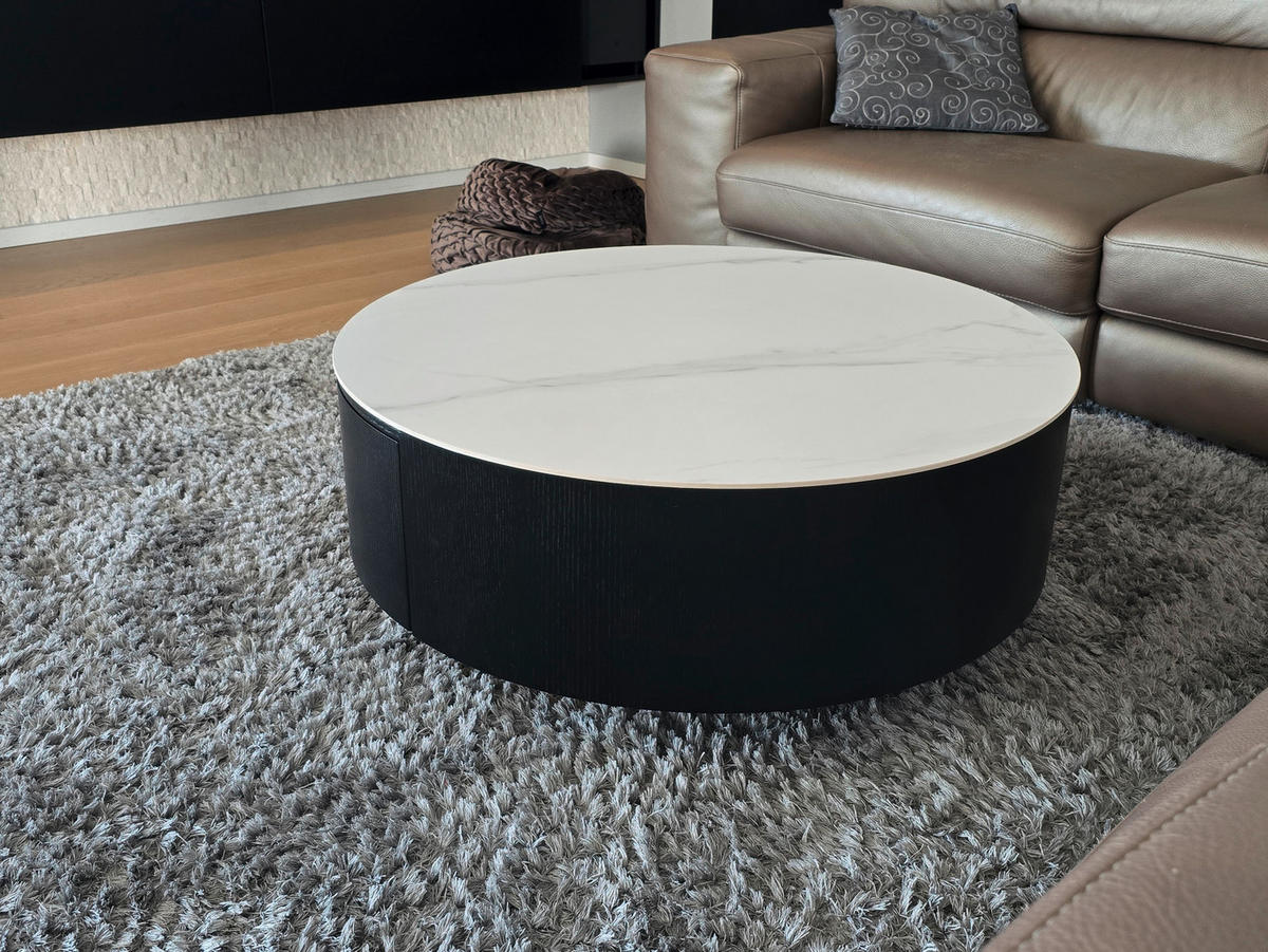 COUCHTISCH 90/90/36 cm rund Schwarz, Weiß  - Goldfarben/Schwarz, Design, Holzwerkstoff/Stein (90/90/36cm) - Modante