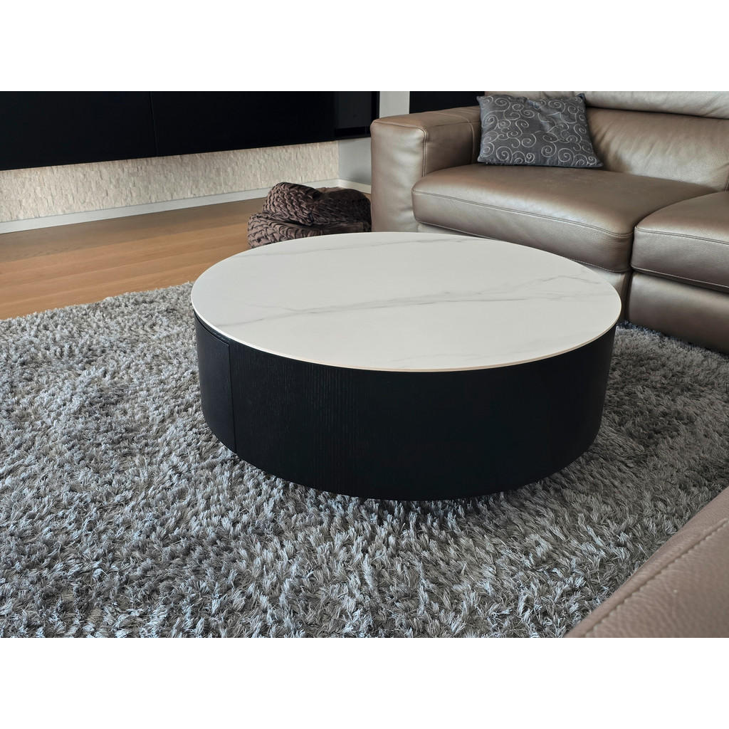 Thumbnail - Modante Couchtisch, Schwarz, Weiß, Metall, Stein, Holzwerkstoff, Marmoroptik, 1 Schubladen, rund, Sockel, 90x36x90 cm, W...