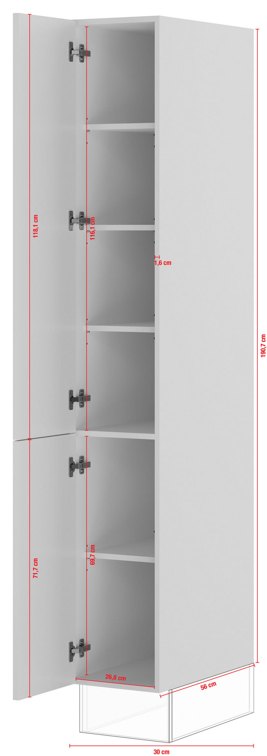 GESCHIRRSCHRANK 30/206,2/57,6 cm  in Weiß  - Edelstahlfarben/Weiß, Basics, Holzwerkstoff/Metall (30/206,2/57,6cm) - Impuls