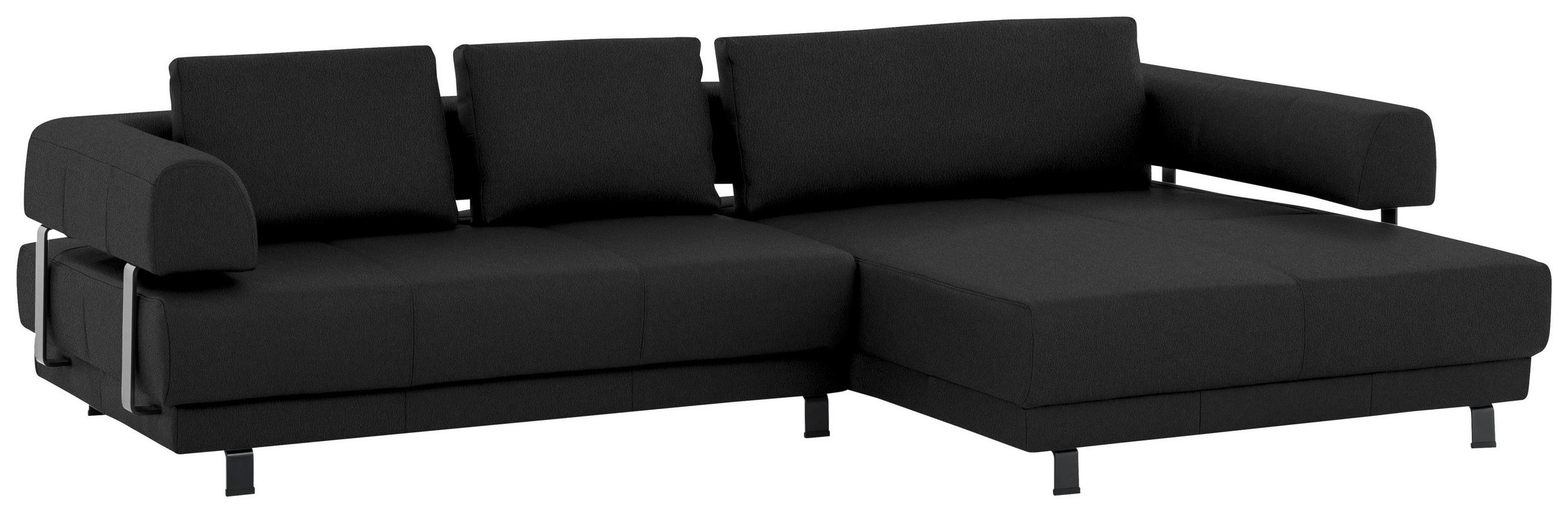 ECKSOFA in Echtleder Schwarz  - Schwarz, Design, Leder/Metall (307/188cm)