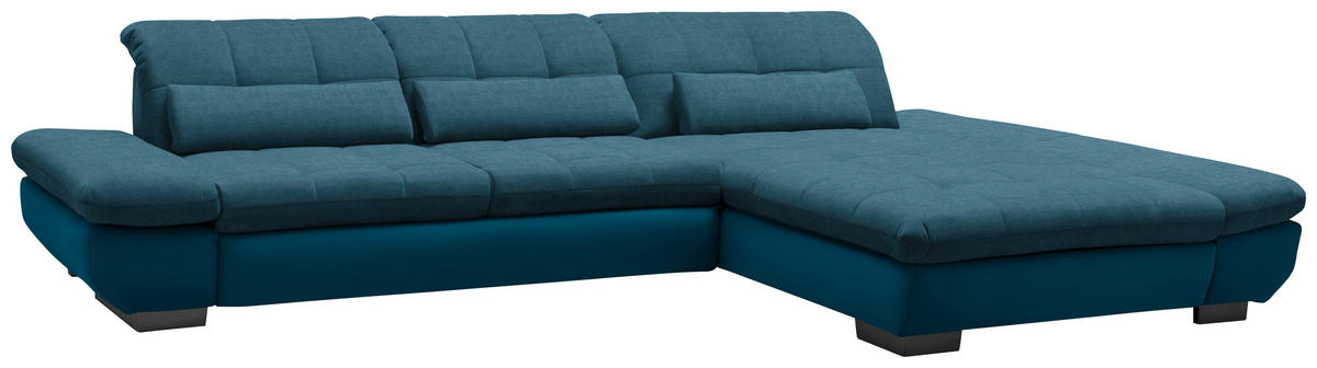 ECKSOFA in Mikrofaser Dunkelblau  - Schwarz/Dunkelblau, Design, Textil/Metall (341/204cm) - Xora
