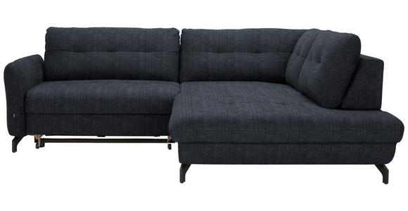 ECKSOFA in Flachgewebe, Leinenoptik Dunkelblau  - Schwarz/Dunkelblau, Design, Textil/Metall (247/208cm) - Xora