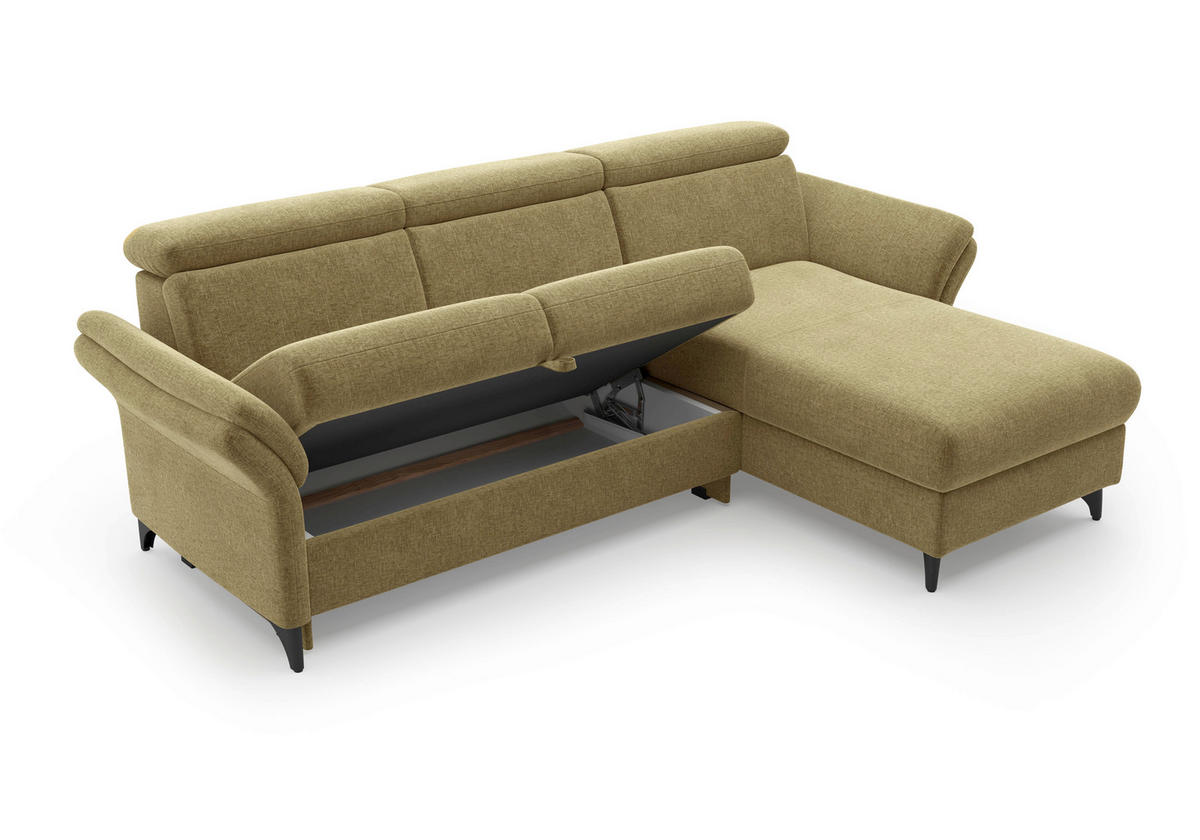 ECKSOFA Flachgewebe Olivgrün  - Schwarz/Olivgrün, Konventionell, Textil/Metall (253/166cm) - Sit & More