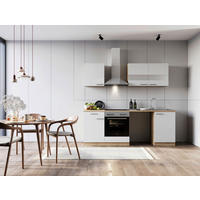 KÜCHENBLOCK 220 cm   in Weiß  - Edelstahlfarben/Eichefarben, Basics, Glas/Holzwerkstoff (220cm) - Respekta