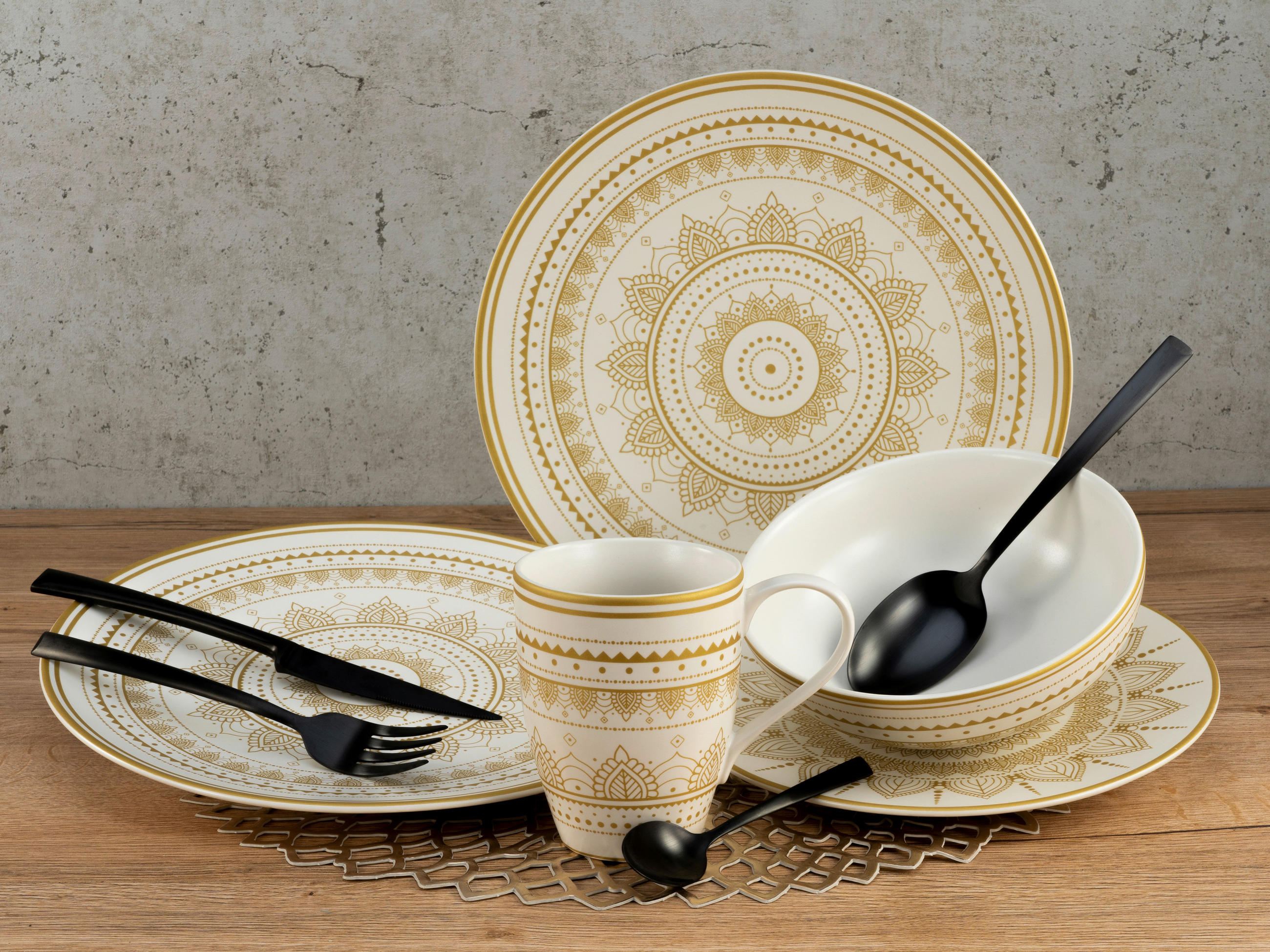 KOMBISERVICE Weiß, Goldfarben 8-teilig  - Goldfarben/Weiß, Keramik (30/30/28,5cm) - Creatable