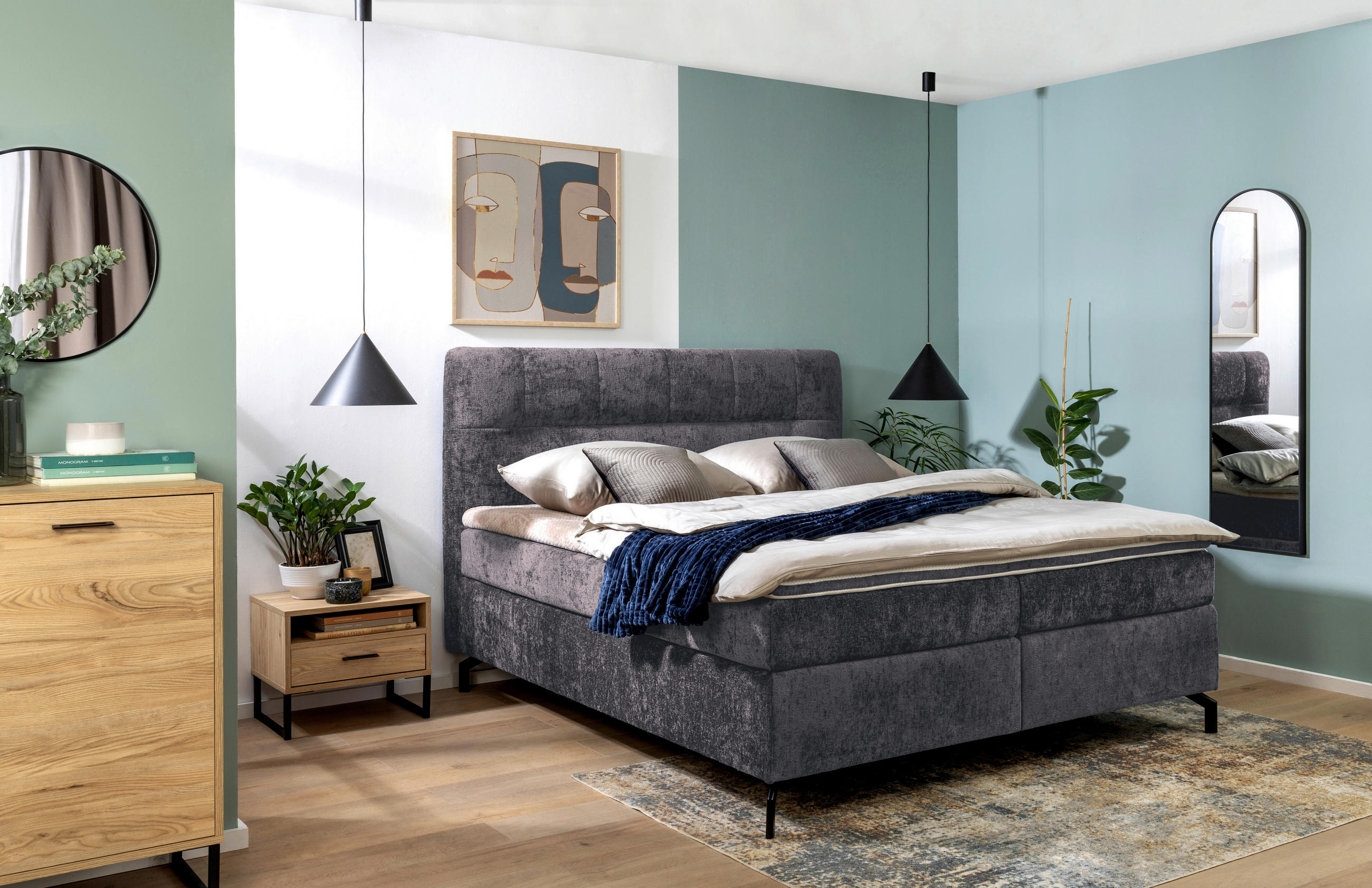BOXSPRINGBETT 160/200 cm  in Anthrazit  - Anthrazit/Schwarz, Design, Textil/Metall (160/200cm) - Esposa