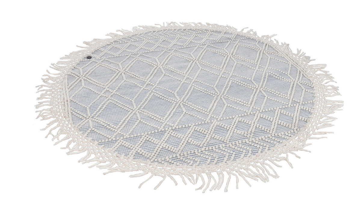 HANDWEBTEPPICH 140/140 cm Colored macrame four Creme, Pastellblau  - Pastellblau/Creme, KONVENTIONELL, Textil (140/140cm) - Tom Tailor