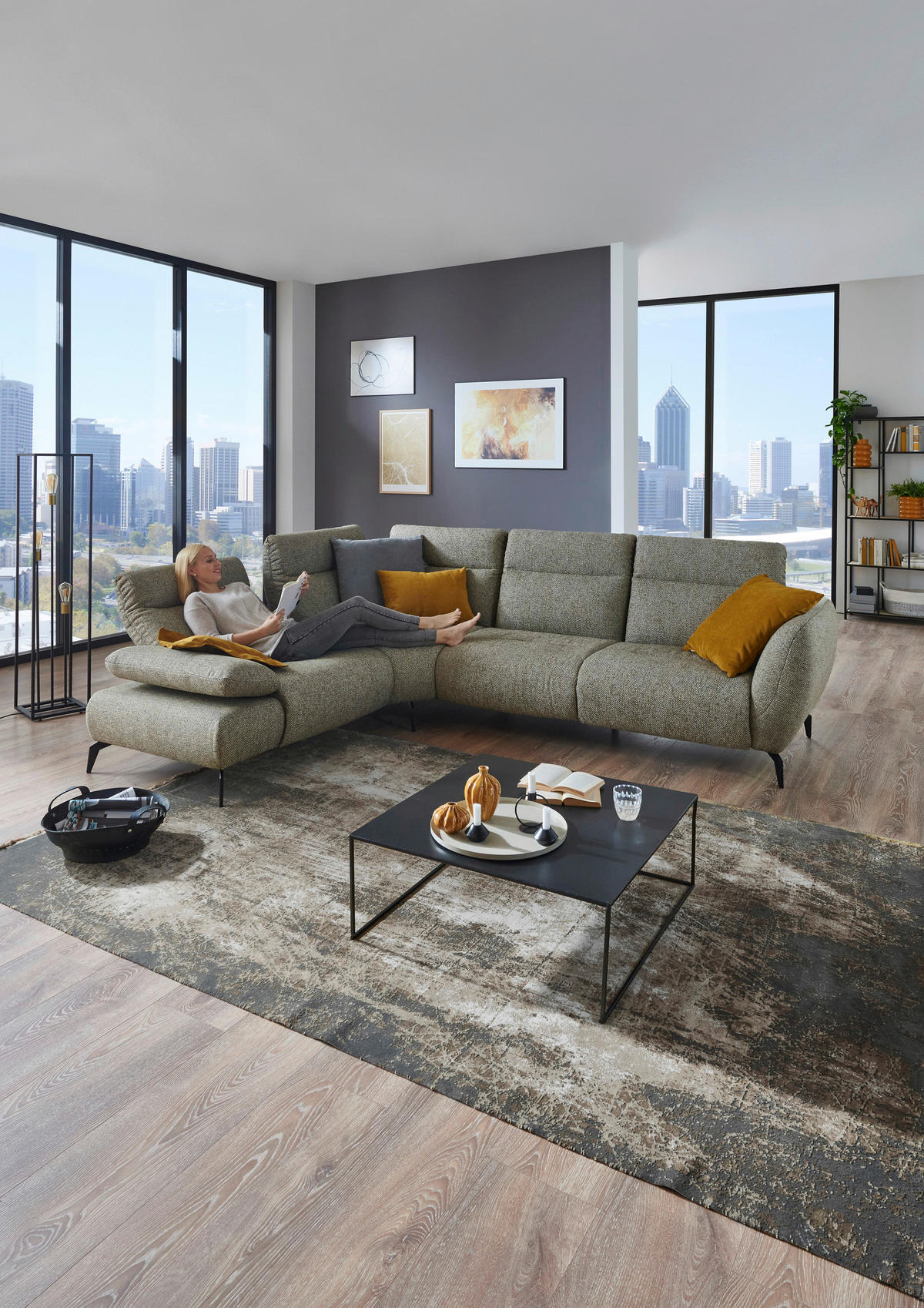 ECKSOFA in Webstoff Creme, Graubraun  - Graubraun/Creme, Design, Textil/Metall (223/290cm) - Moderano