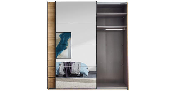 SCHWEBETÜRENSCHRANK 215/225,5/60,5 cm 2-türig Eichefarben  - Eichefarben/Schwarz, MODERN, Glas/Holzwerkstoff (215/225,5/60,5cm) - Xora