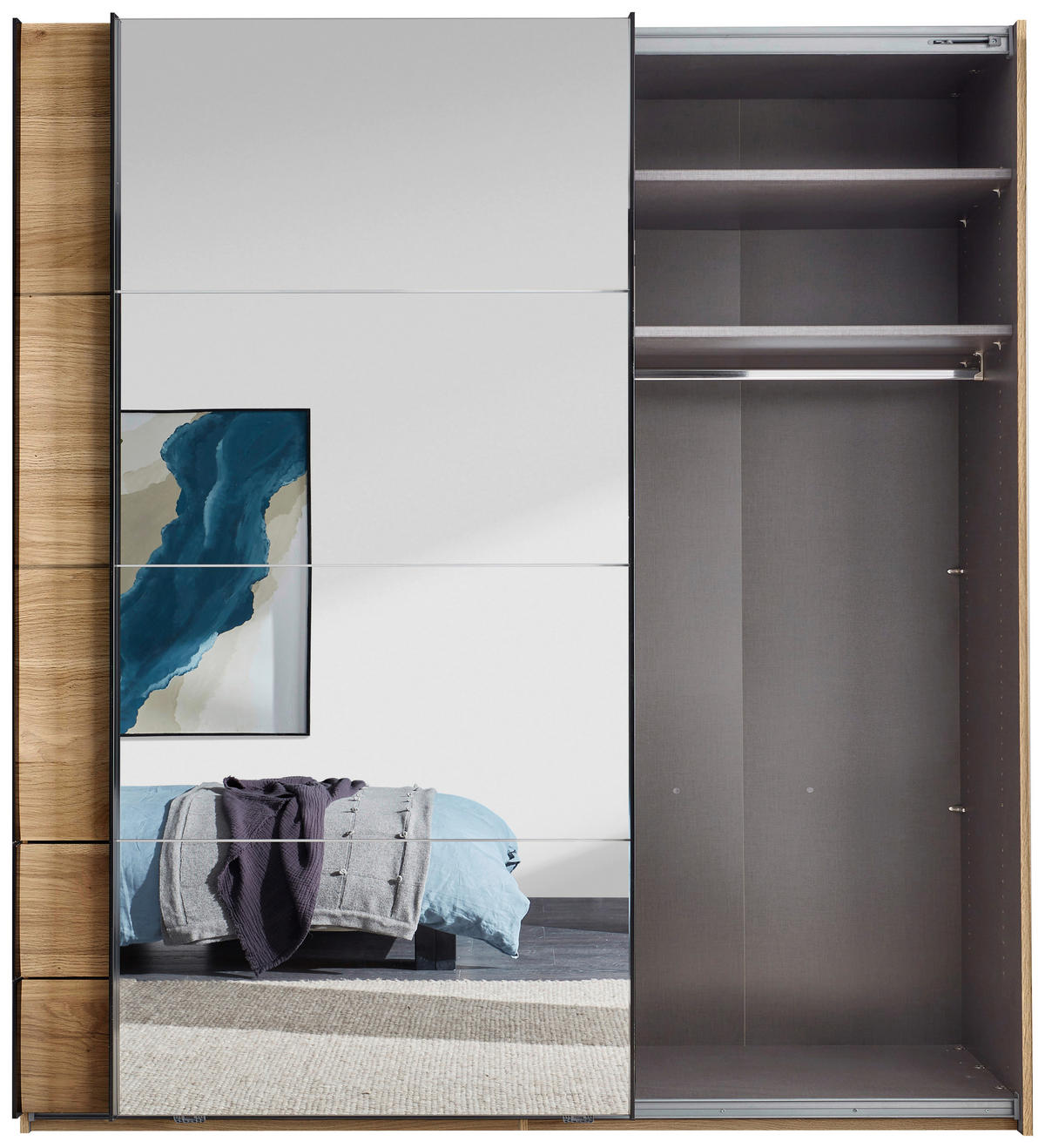 SCHWEBETÜRENSCHRANK Eichefarben  - Eichefarben/Schwarz, Modern, Glas/Holzwerkstoff (215/225,5/60,5cm) - Xora