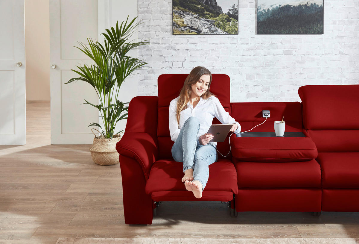 ECKSOFA  in Echtleder Rot  324/260 cm  - Chromfarben/Rot, KONVENTIONELL, Leder/Kunststoff (324/260cm) - Cantus