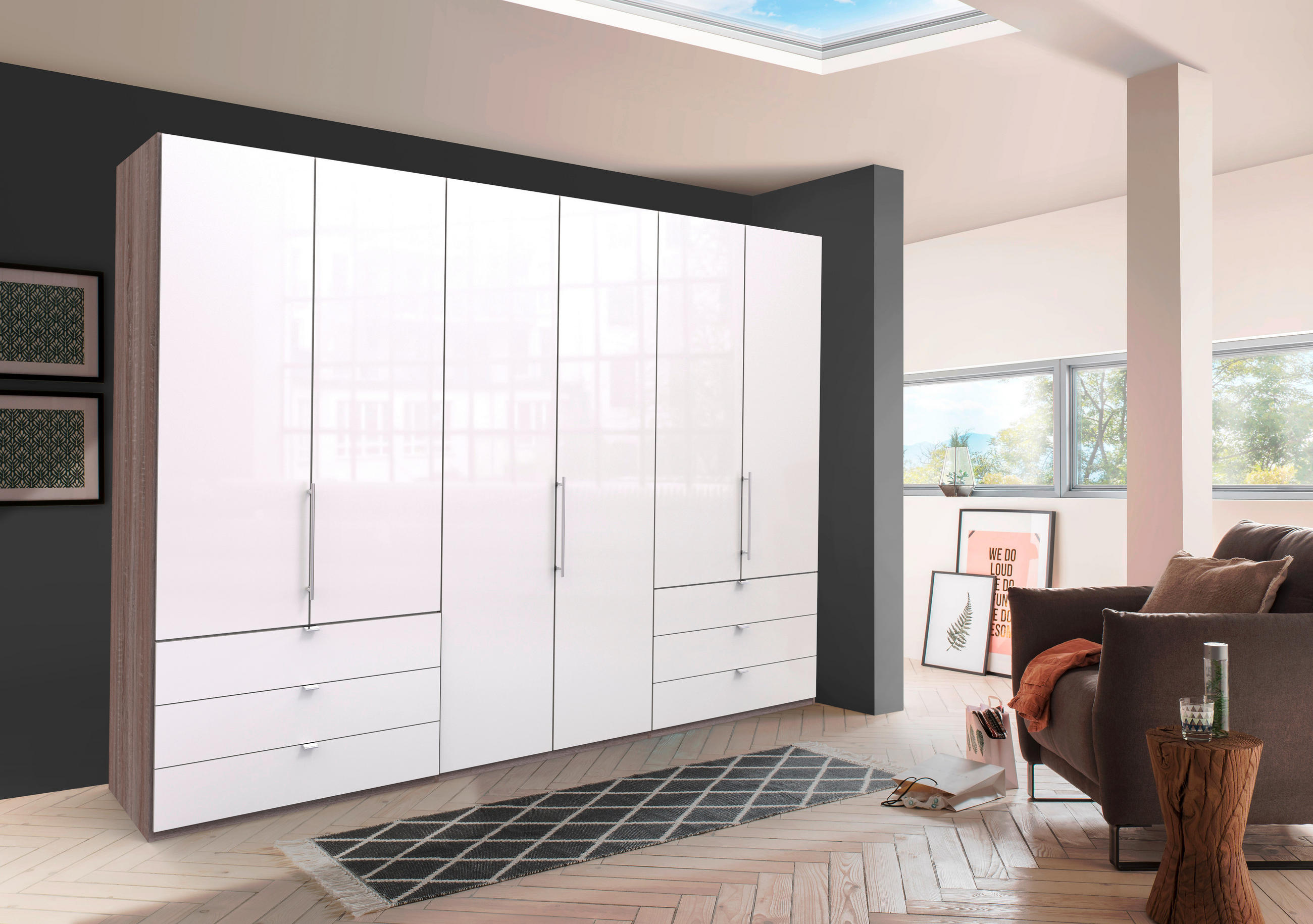 FALTTÜRENSCHRANK in Weiss, Trüffeleichefarben  - Chromfarben/Weiss, Konventionell, Glas/Holzwerkstoff (300/216/58cm) - Venda