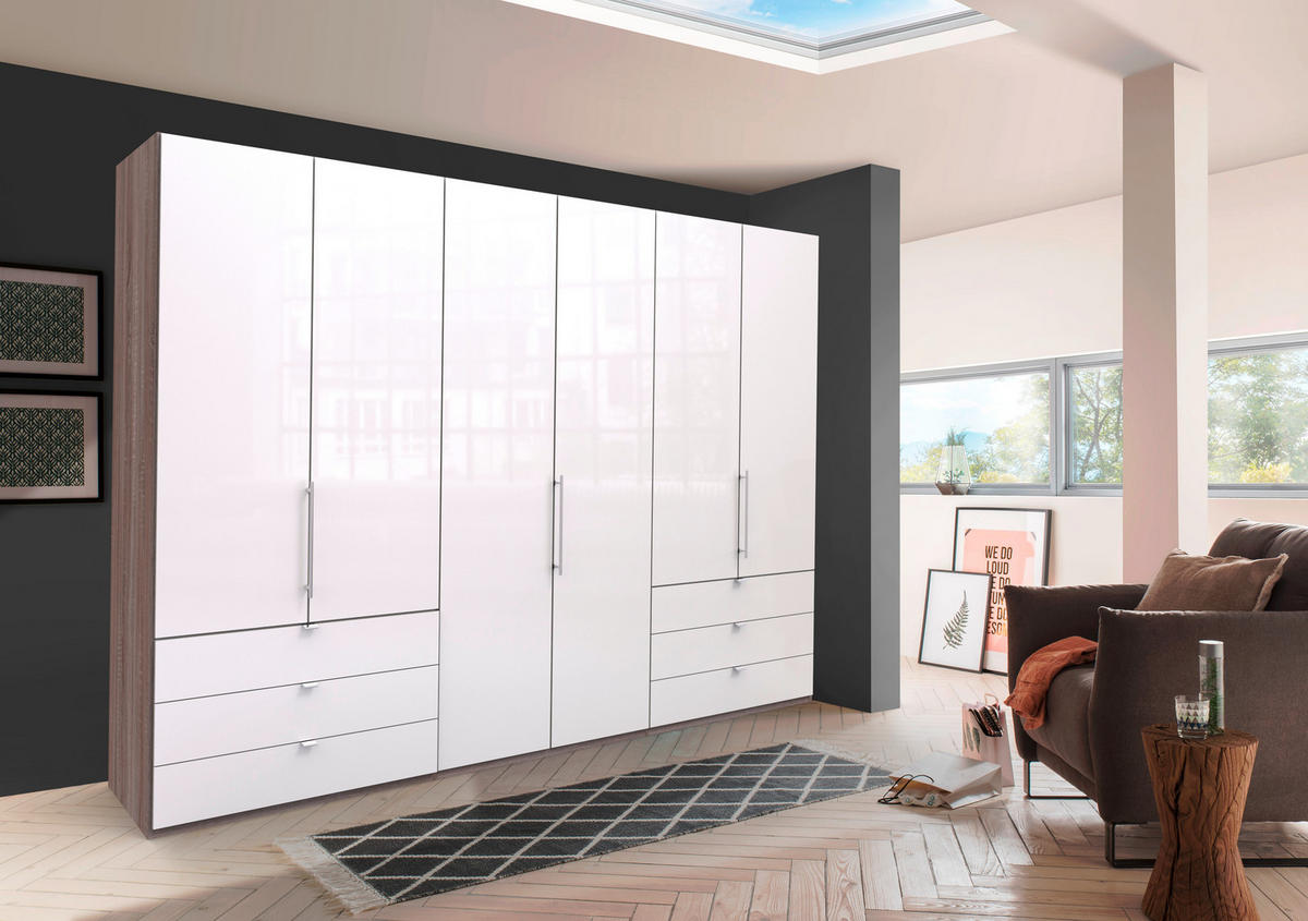 FALTTÜRENSCHRANK in Weiss, Trüffeleichefarben  - Chromfarben/Weiss, Konventionell, Glas/Holzwerkstoff (300/216/58cm) - Venda