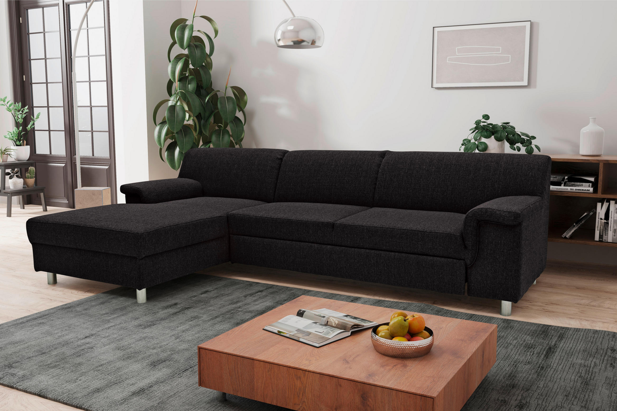 ECKSOFA in Webstoff Schwarz  150/251 cm  - Chromfarben/Schwarz, KONVENTIONELL, Textil/Metall (150/251cm) - MID.YOU