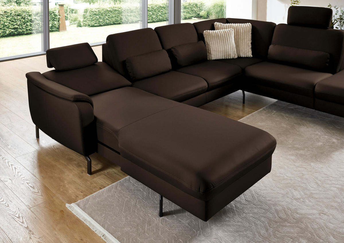 WOHNLANDSCHAFT Echtleder Dunkelbraun  - Dunkelbraun/Schwarz, Konventionell, Leder/Metall (168/306/224cm) - Beldomo Premium