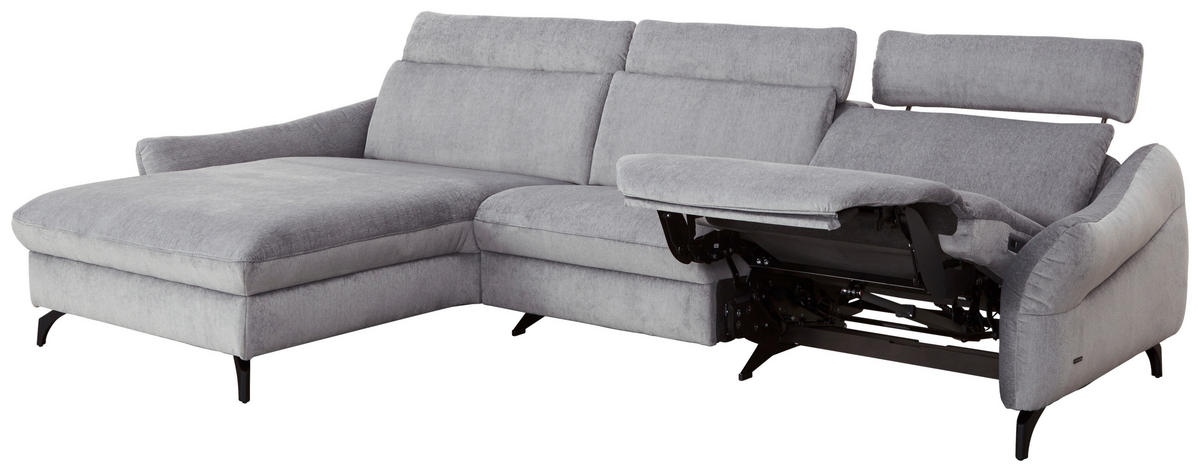 ECKSOFA in Chenille, Flachgewebe Hellgrau  - Anthrazit/Hellgrau, Design, Textil/Metall (179/306cm) - Himolla Komfortklass