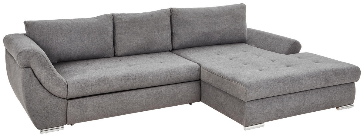 ECKSOFA in Flachgewebe Grau  - Silberfarben/Grau, Design, Textil/Metall (306/174cm) - MID.YOU