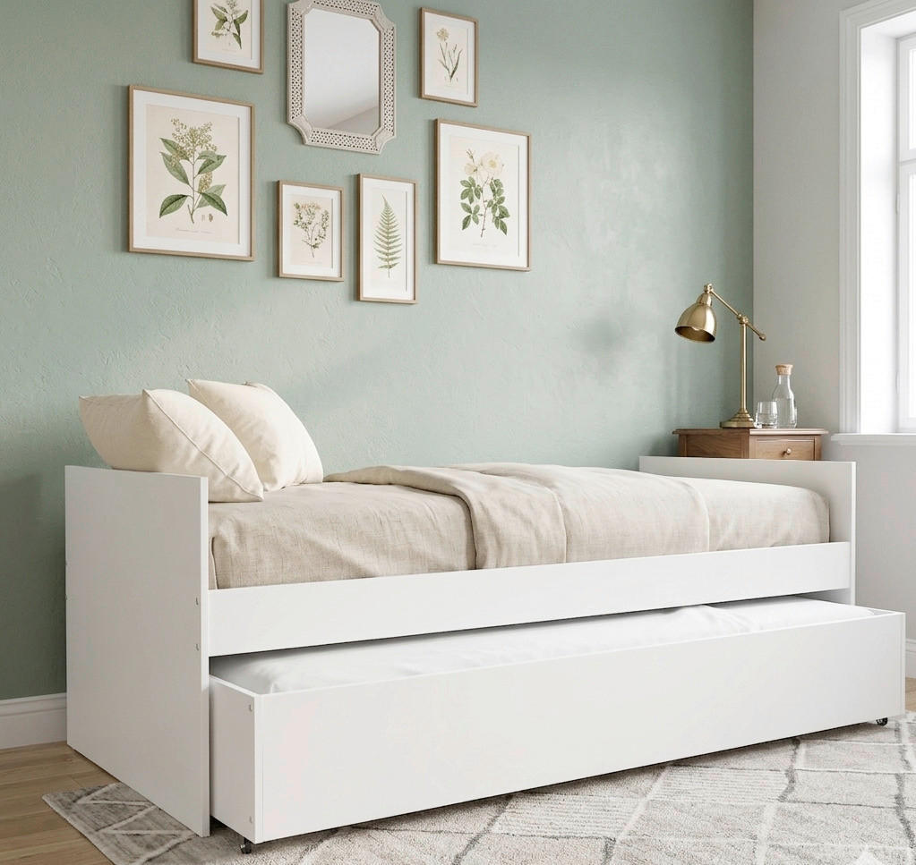 AUSZIEHBETT 90/200 cm,  in Weiß, Bettschublade, Lattenrost für Zusatzbett, Lattenrost für Hauptbett  - Naturfarben/Weiß, MODERN, Holz/Holzwerkstoff (90/200cm) - MID.YOU
