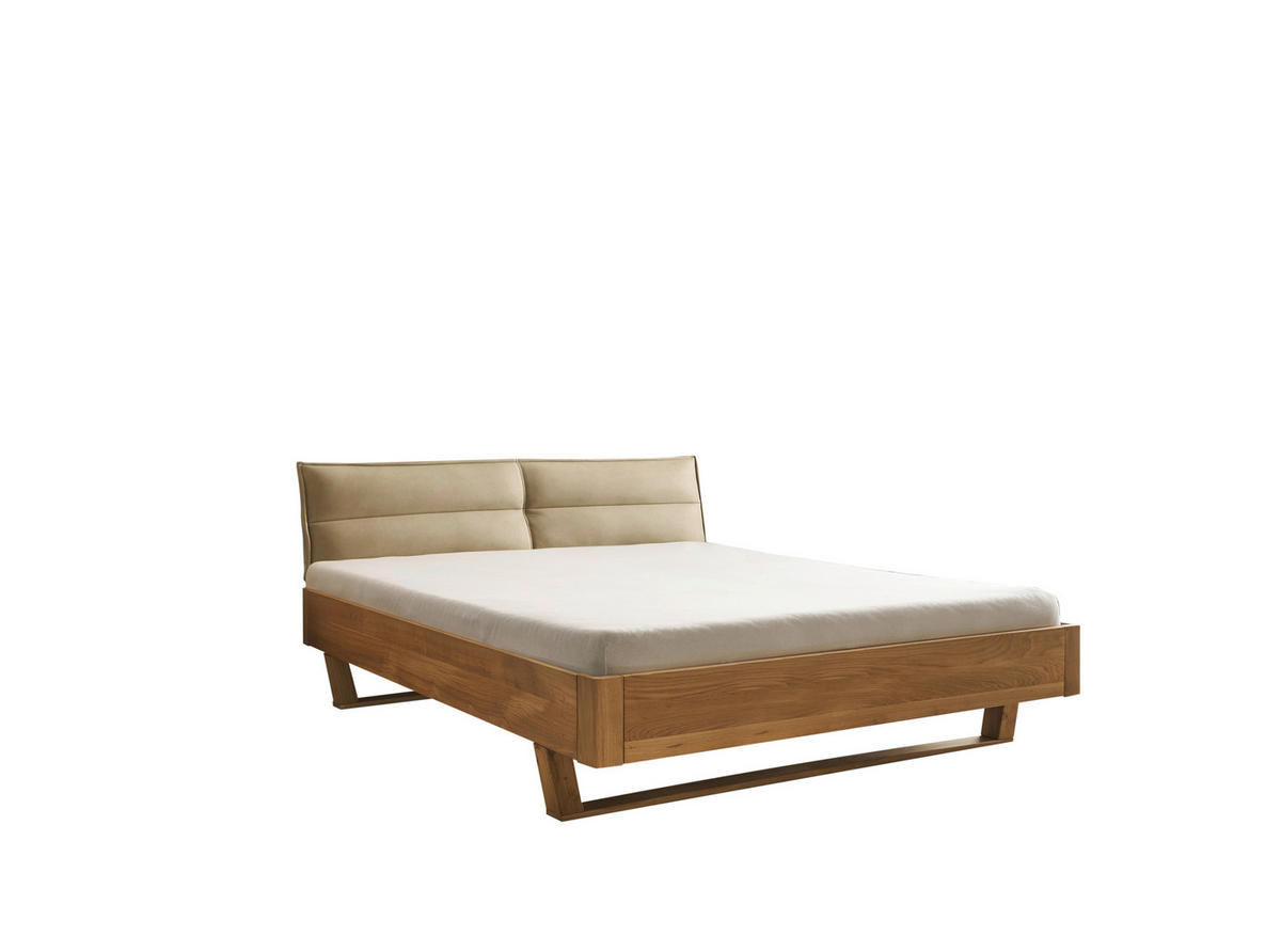 Pat, 180/200 cm, culoare lemn stejar - bej/culoare lemn stejar, Konventionell, lemn/textil (180/200cm) - Linea Natura