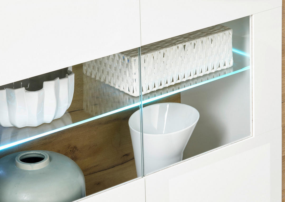 HÄNGEVITRINE in Weiß, Eichefarben  - Eichefarben/Weiß, Design, Glas/Holzwerkstoff (97/83/40cm) - MID.YOU